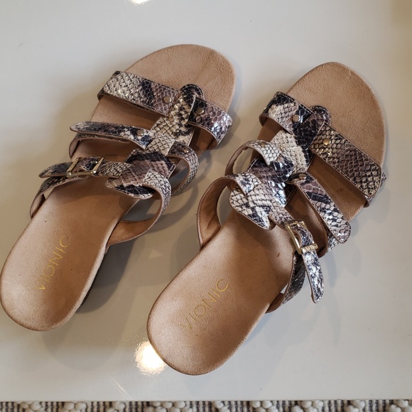 Vionic Shoes - NEW VIONIC Sz8 Tan Brown LEATHER Snake RECOVERY SANDALS Orthopedic ARC GOOD FEET
